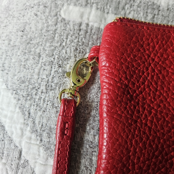 LODIS wristlet wallet ruby red pebble leather gold accents fall buisness travel - Picture 9 of 9